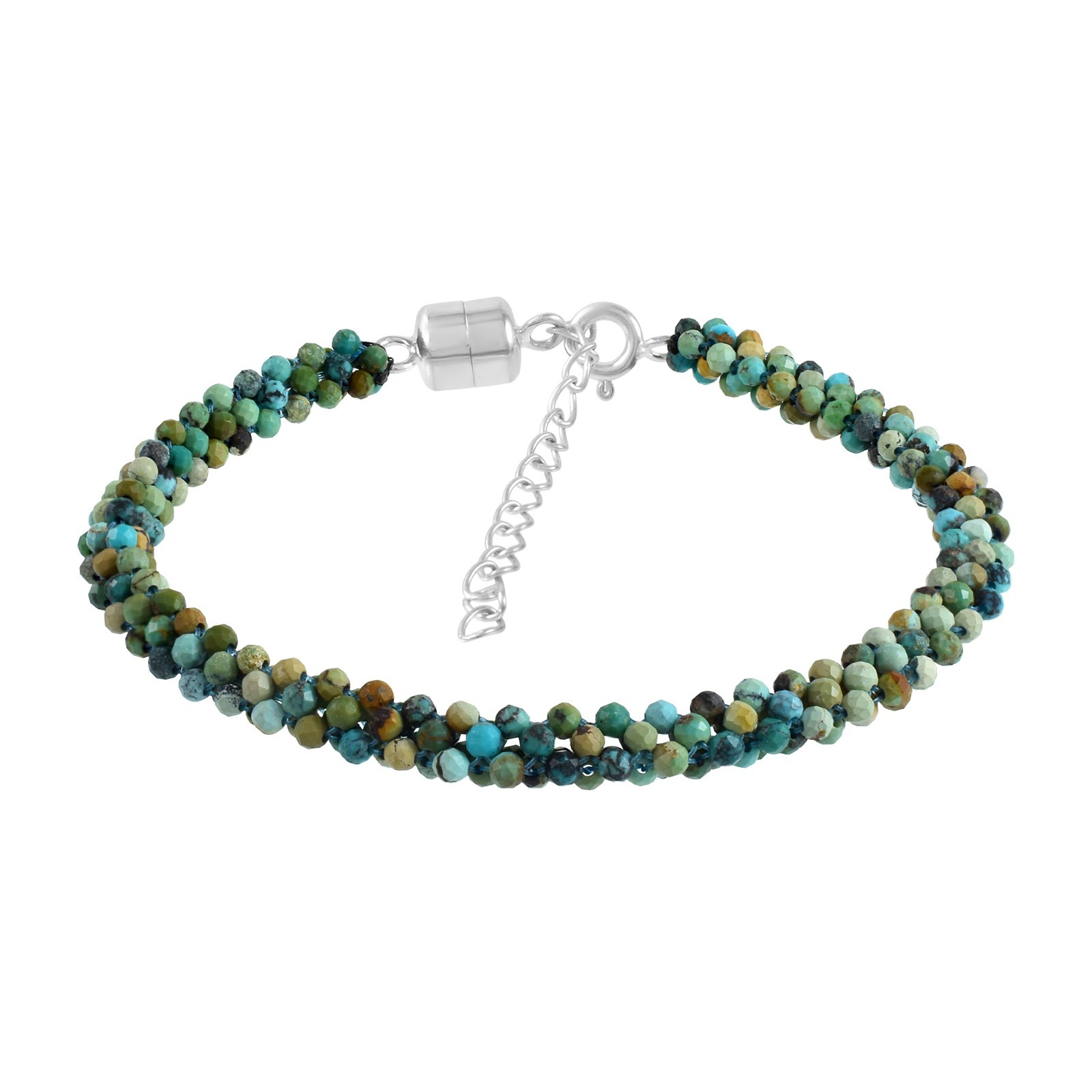 7 Inch Gemstone Beaded Bracelet 925 Sterling Silver Woven Magnetic Clasp Jewelry
