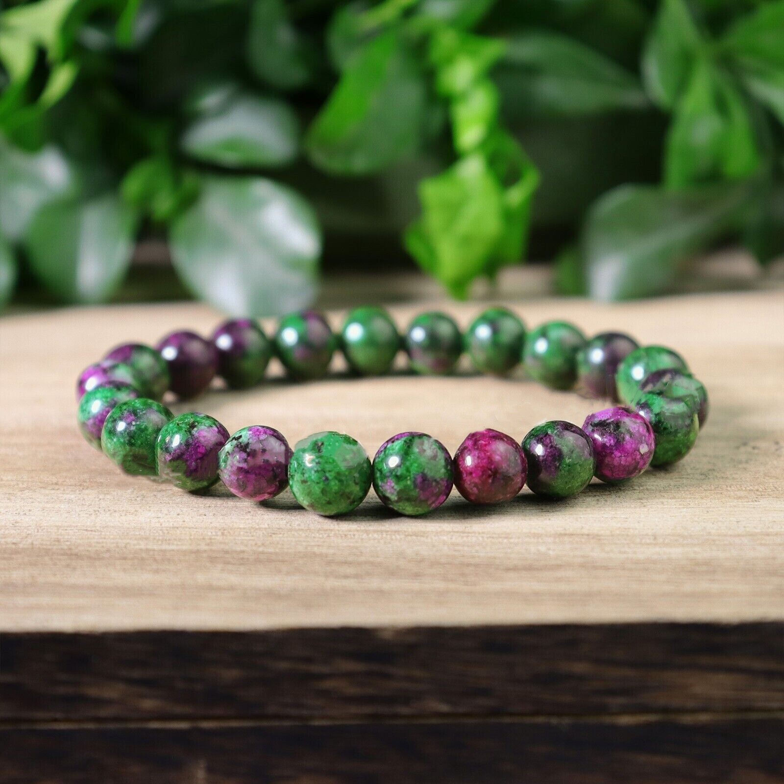 Natural 8mm Red Gems in Zoisite Stone Bracelet Healing Gemstone Stretch Bracelet