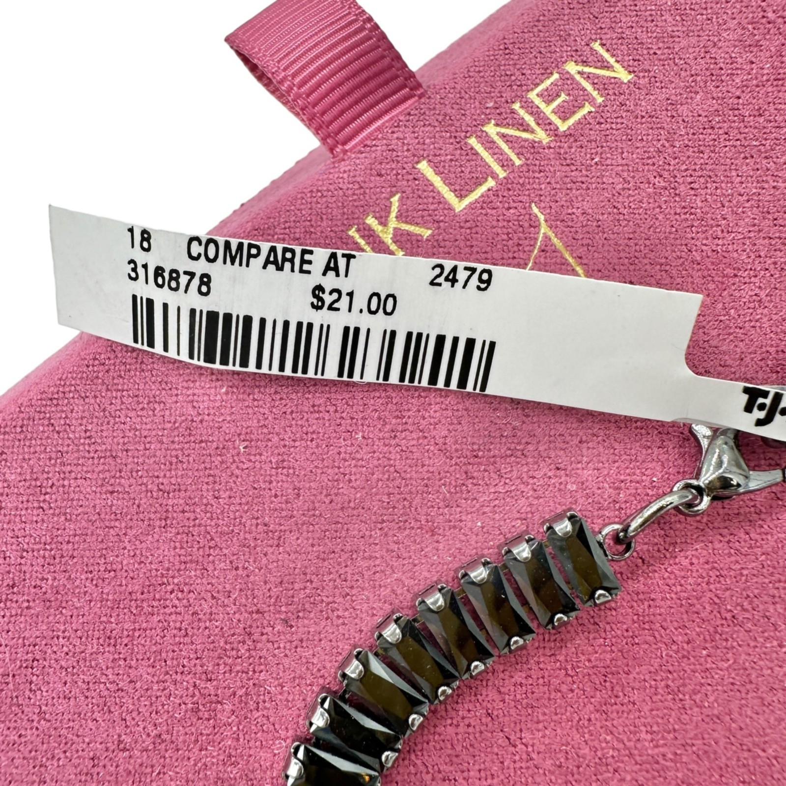 Pink Linen Necklace Black Cubic Zirconia Adjustable Lead Safe Nickel Free in Box