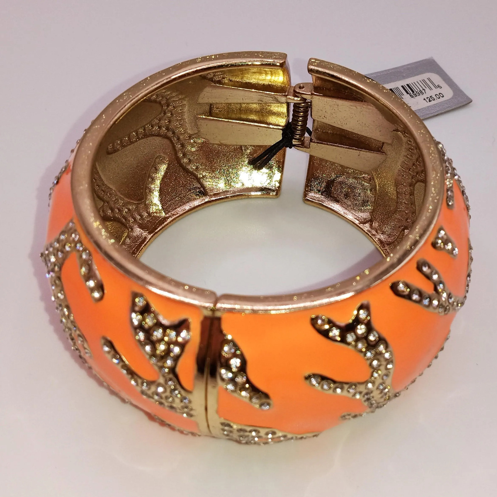 Large Orange Enamel and Rhinestone Clamper Bracelet-Original Price 125.00