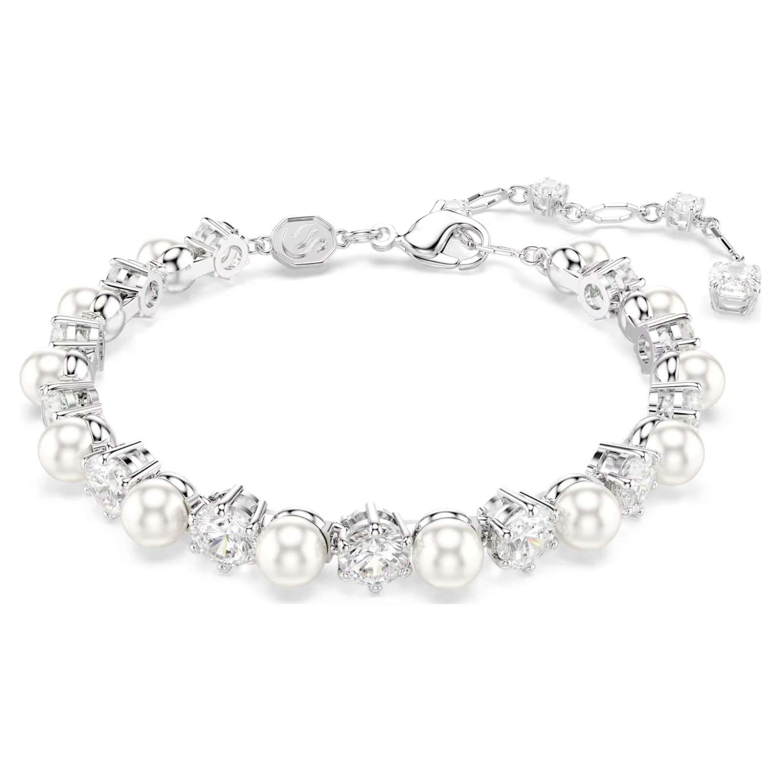 Matrix Tennis bracelet Crystal pearl, Round cut, White, Rhodium plated