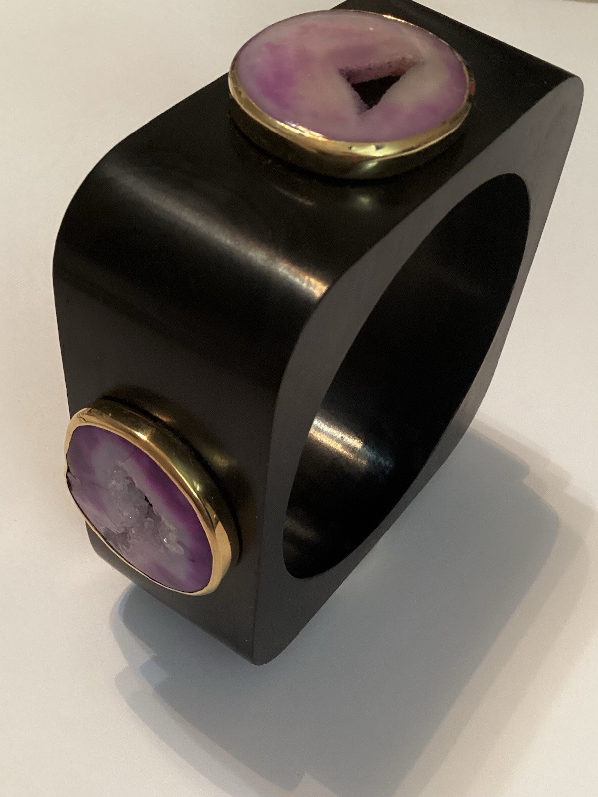 Ebony Wood Purple Semiprecious Gemstone Modernist Bangle Bracelet 💛 LOW PRICE