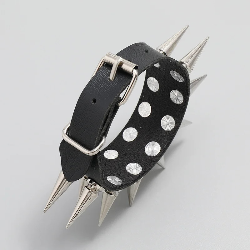 Faux Leather Wrap Bracelet Women Double Row Spiked Black Round Layered Jewelry