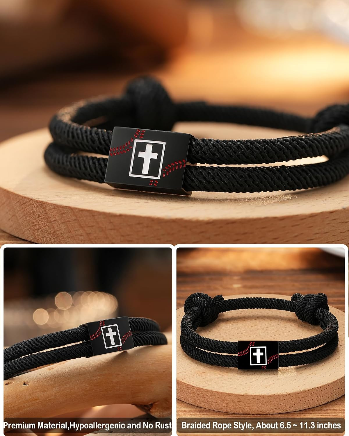 Baseball/Football/Soccer Cross Bracelet Gifts for Boys Teens | Joshua 1:9 Card A