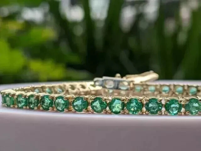 9Ct Round Cut Simulated Diamond Emerald Tennis Bracelet 14K Yellow Gold Plated