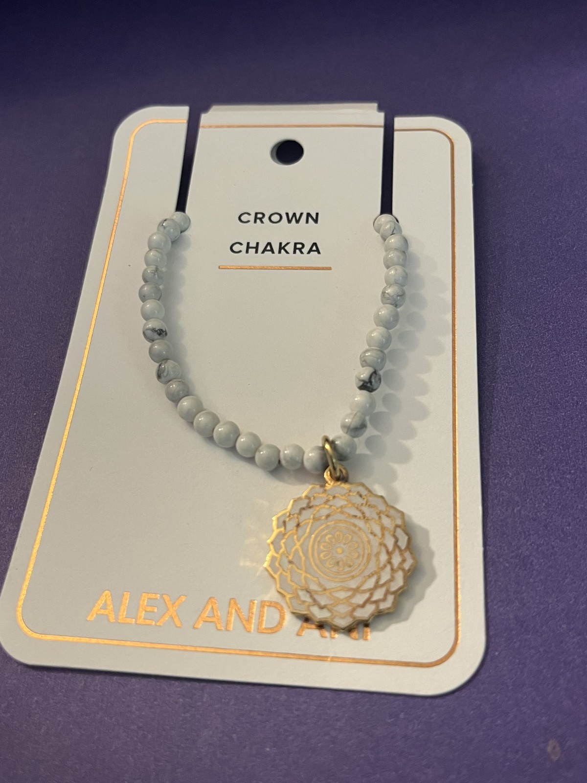 Alex and Ani CROWN CHAKRA Stretch Bracelet ~Shiny Gold ~ Genuine Howlite ~ NWT!