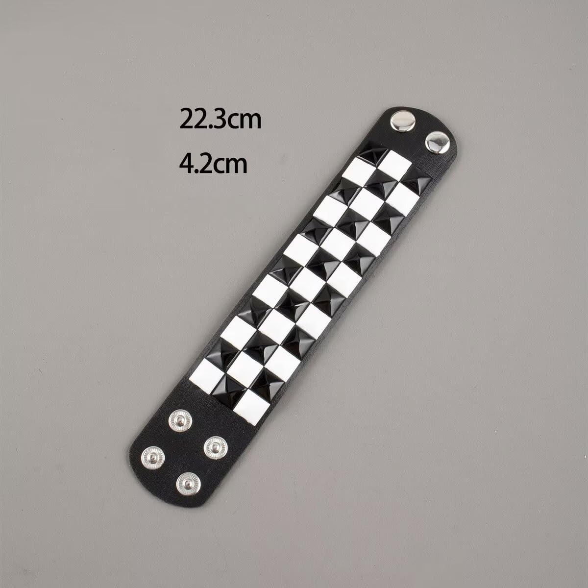 Black White Checkered Leather Bracelet for Men Women 3 Pieces Punk Studded Cu…