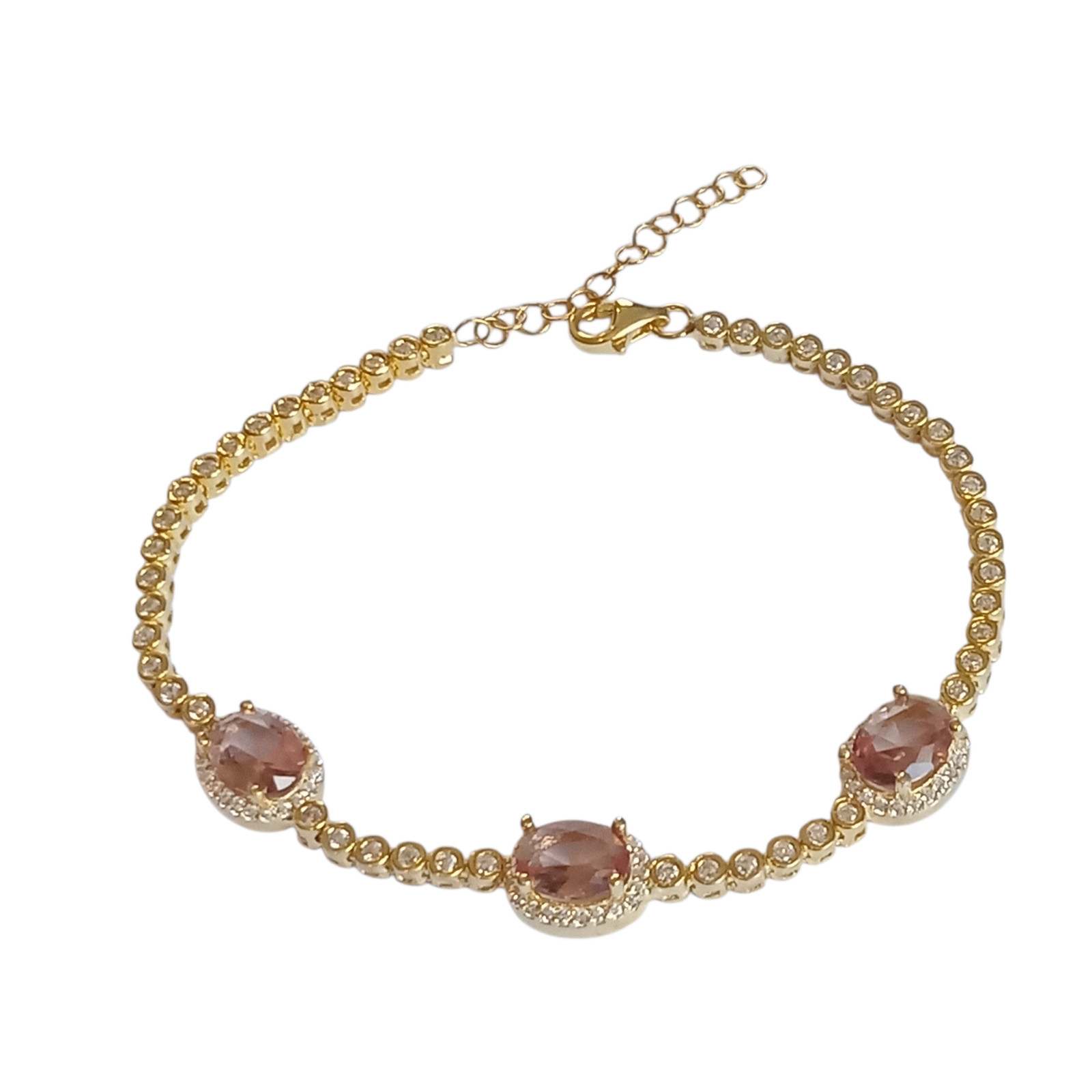 Gold plt. 925 Sterling Silver Turkish Handmade Zultanite Topaz Tennis Bracelet
