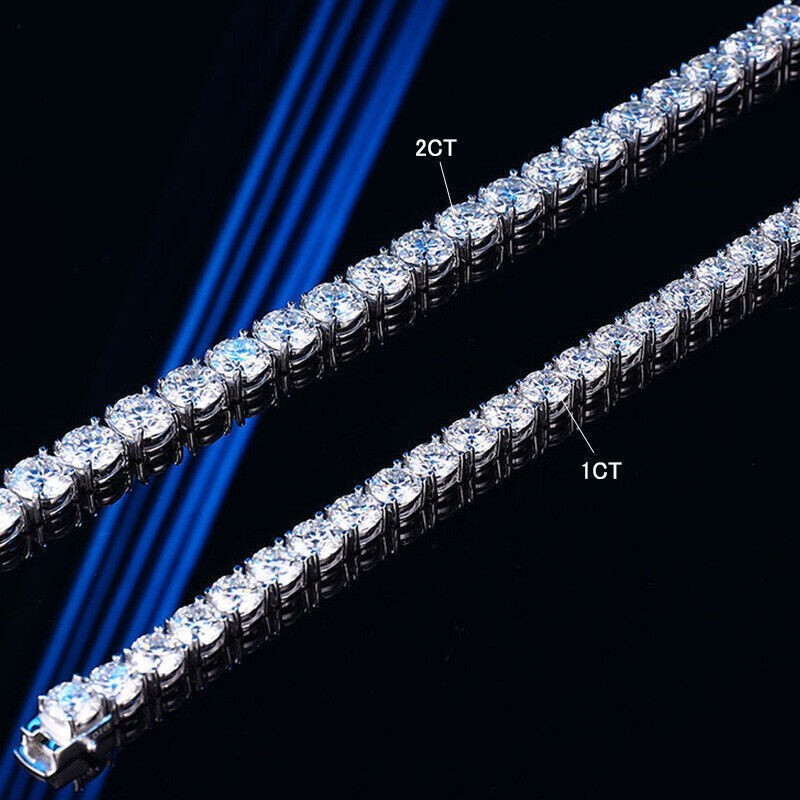 1-2CT D Round Moissanite Tennis Chain Bracelet 925 Silver Pass Test 6.5 4mm