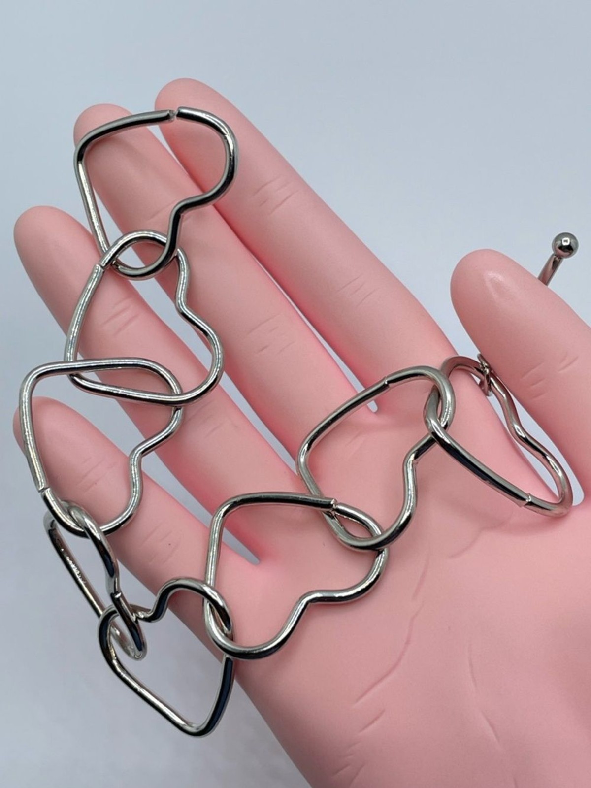 Silver Tone Heart Link Bracelet Modern Toggle Clasp