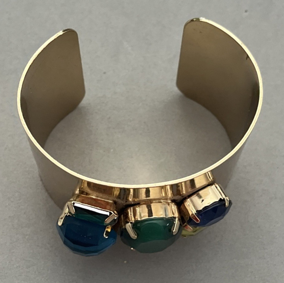 CHICO’S Rita Jeweled Rhinestone Gold Tone Metal Wide Cuff Bangle Bracelet NWT