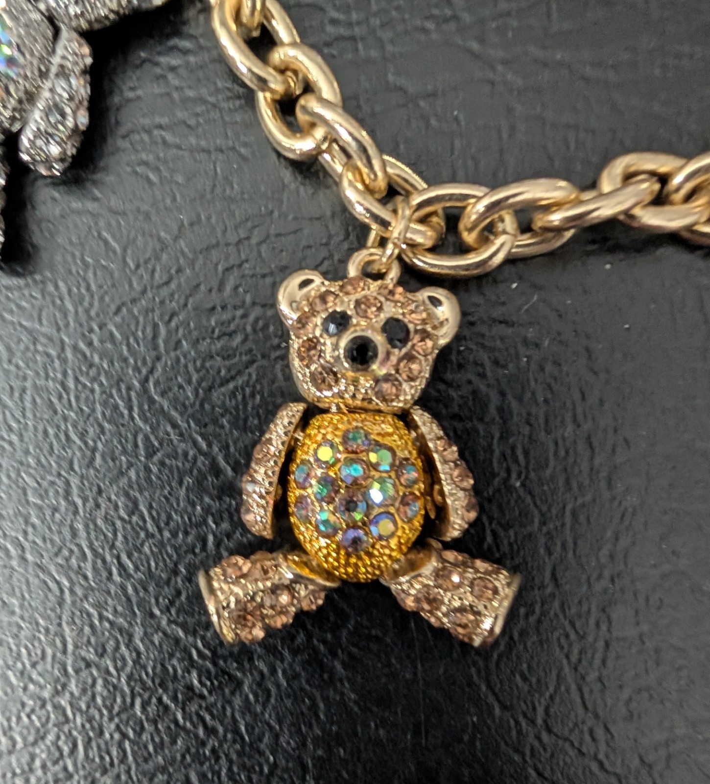 RARE Off Park R Collection Jointed Teddy Bear Charms Bracelet Gold & Silver Pave