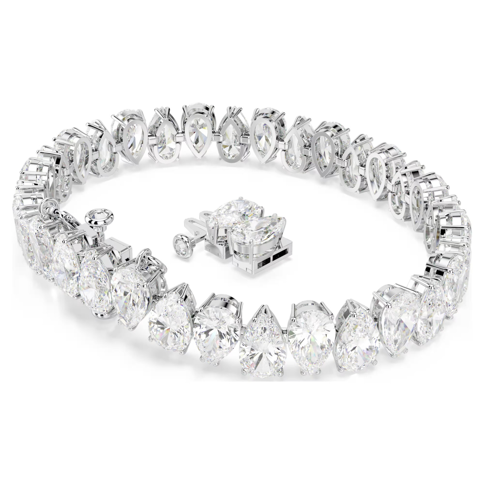 Matrix Tennis bracelet Pear cut, White, Rhodium plated