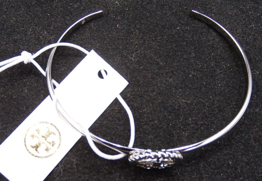 Tory Burch Silver Tone Rope Logo Cuff Bracelet NWT!