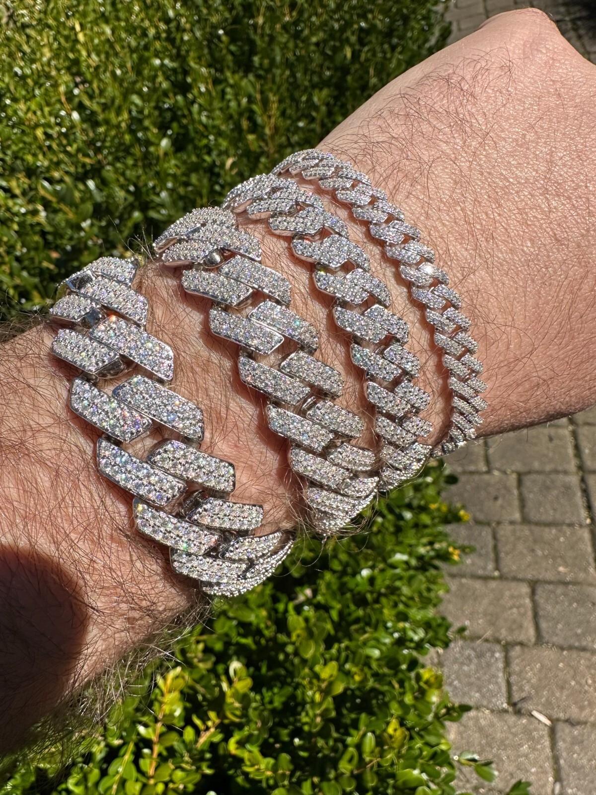 MOISSANITE Real Miami Cuban Link Prong Bracelet Iced Solid 925 Sterling Silver