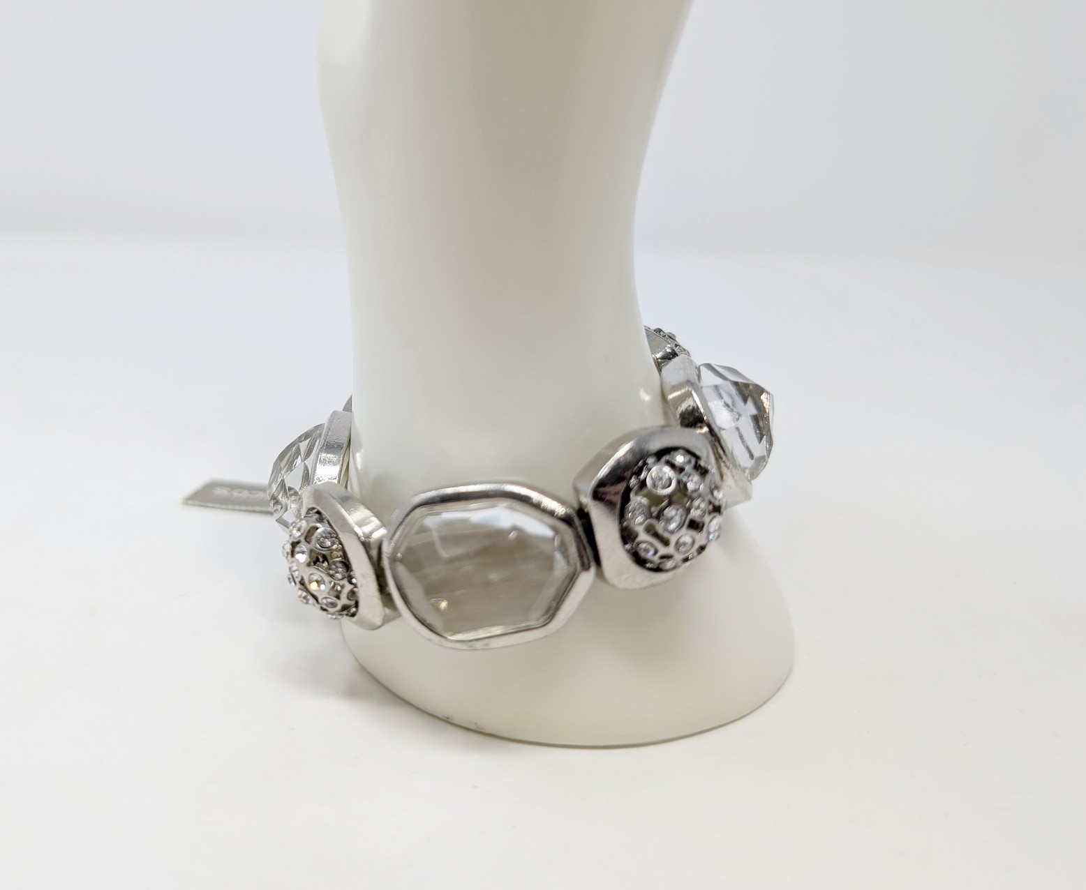 Chico’s Bracelet Silver Tone Roselle Chunky Glass Crystal Stretch New