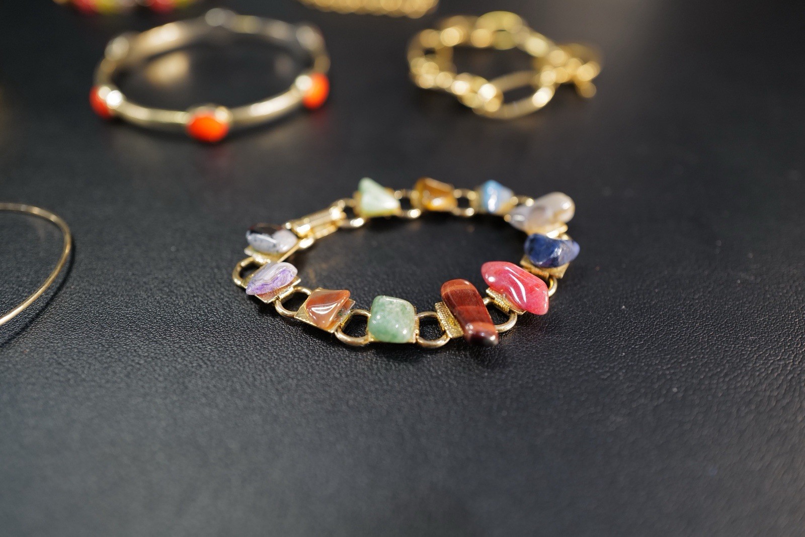 10 Pc Bracelet Gold Tone Multicolored Blue Yellow Red Mix Styles Bangles J17