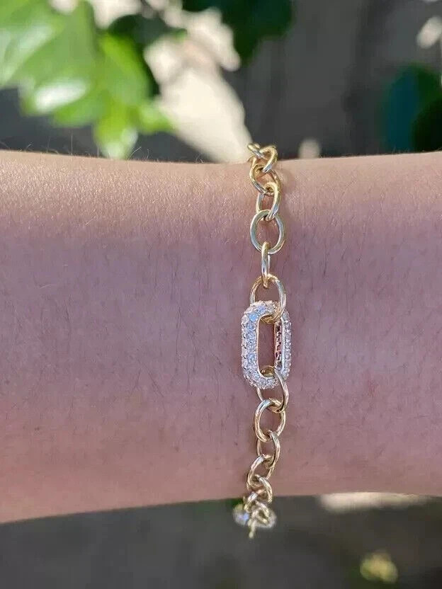2 Ct Round Simulated Diamond Women Paperclip Bracelet 925 Yellow Sterling Silver