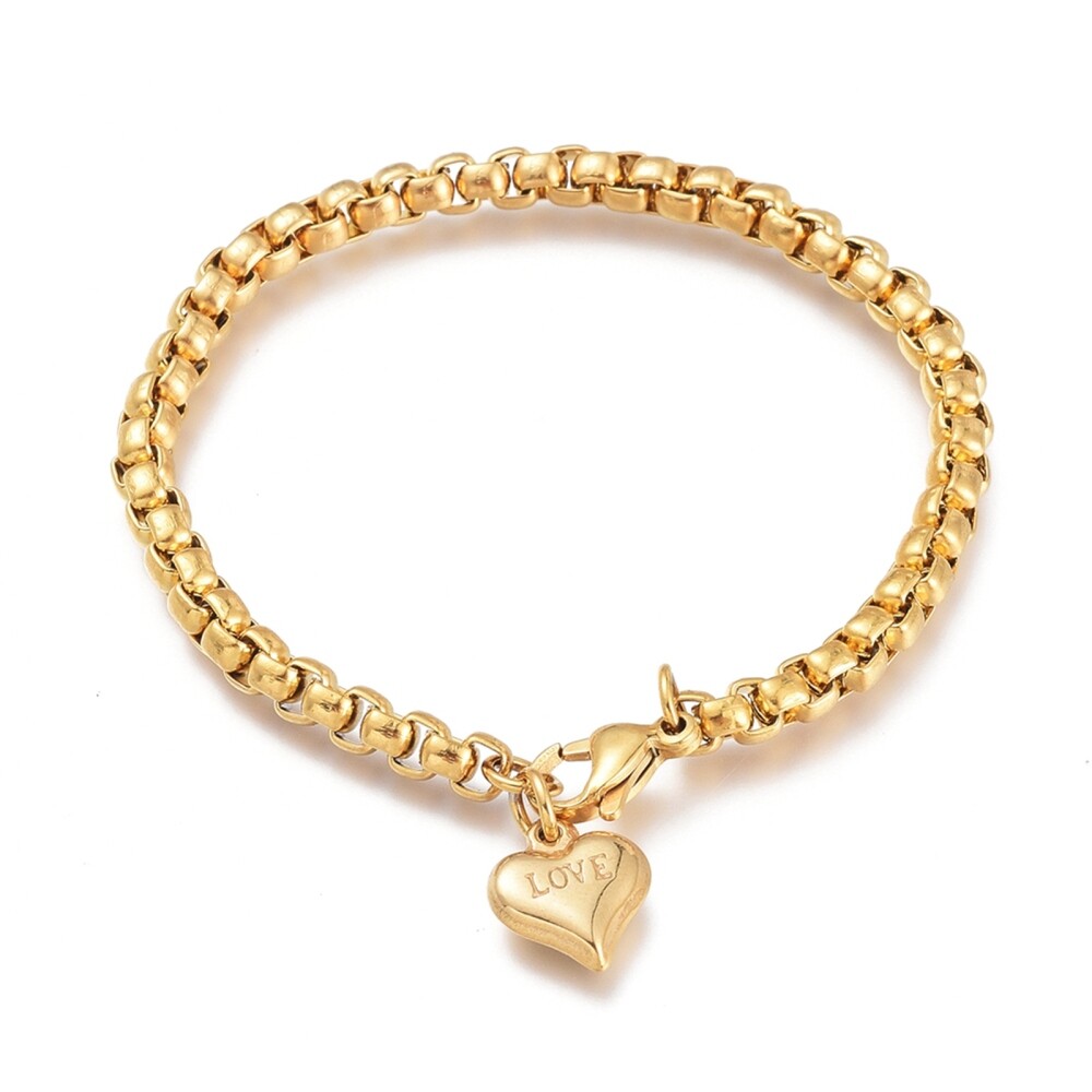 Stainless Steel Charm Bracelet Valentine’s Box Lobster Heart Love 8.5″ 5mm Z218