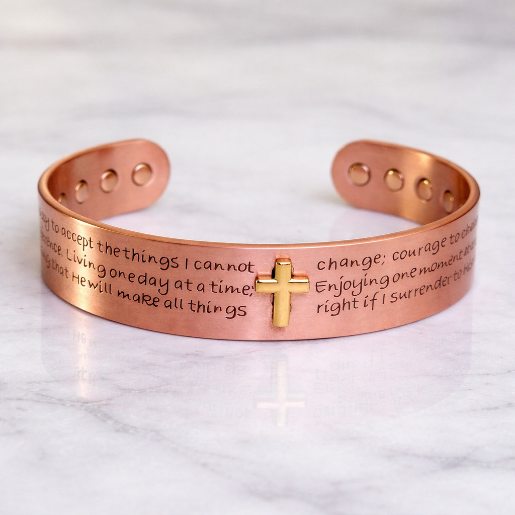 Cross Prayers Pure Copper Magnetic Bracelet Arthritis Pain Therapy Energy Cuff