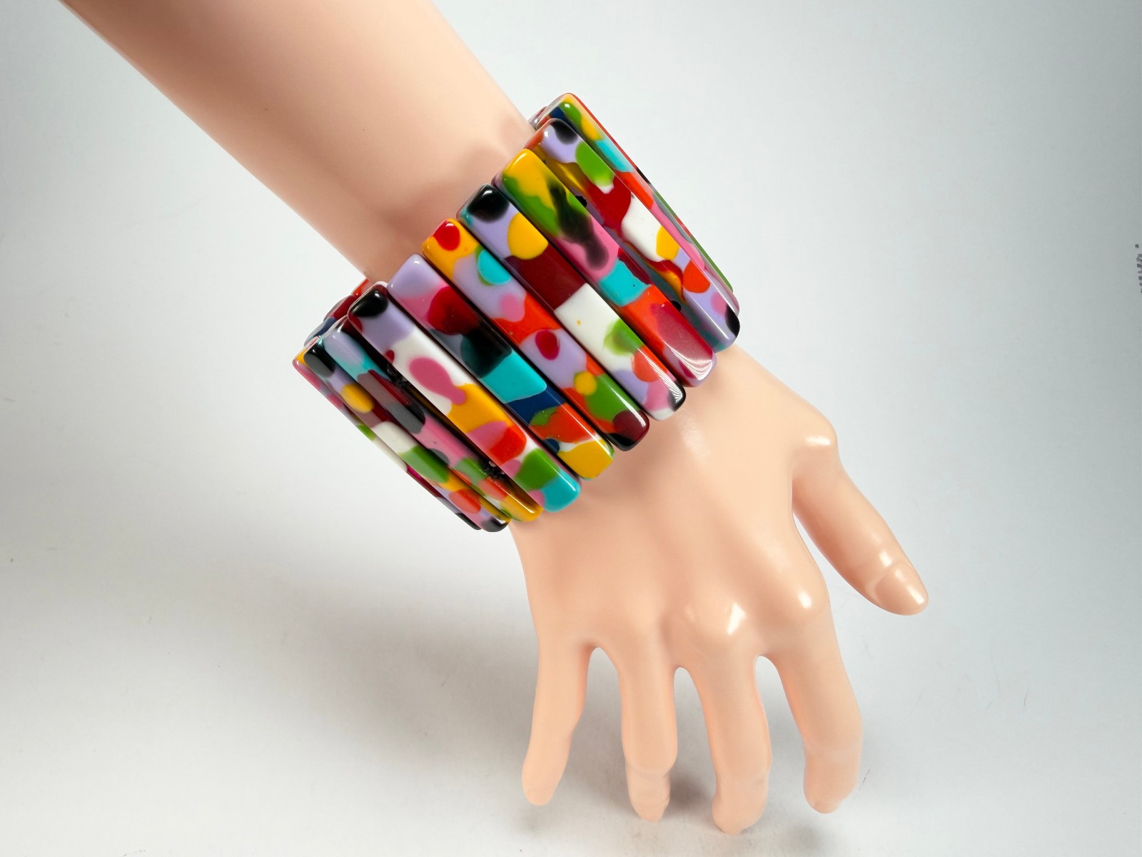 Jackie Brazil “Clarissa” Kandinsky Thin Rectangles Elasticated Bracelet (B2335)