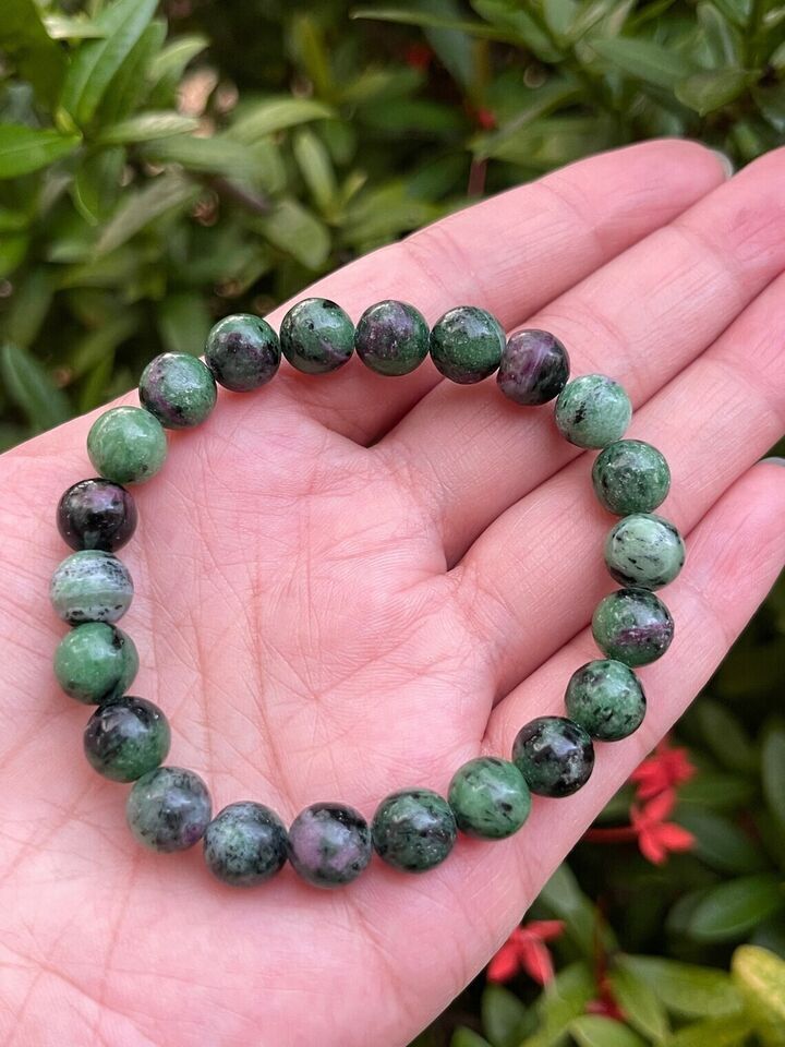 Natural 8mm Red Gems in Zoisite Stone Bracelet Healing Gemstone Stretch Bracelet