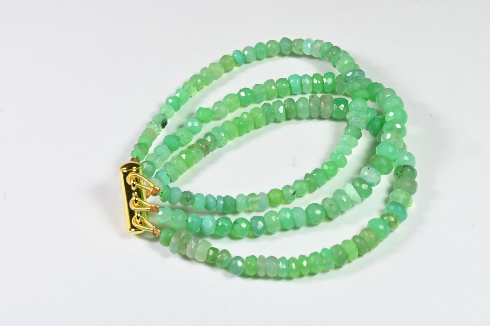 3 Layer Green Chrysoprase Faceted Rondelle Gemstone Beads Women Bracelets 7.5”