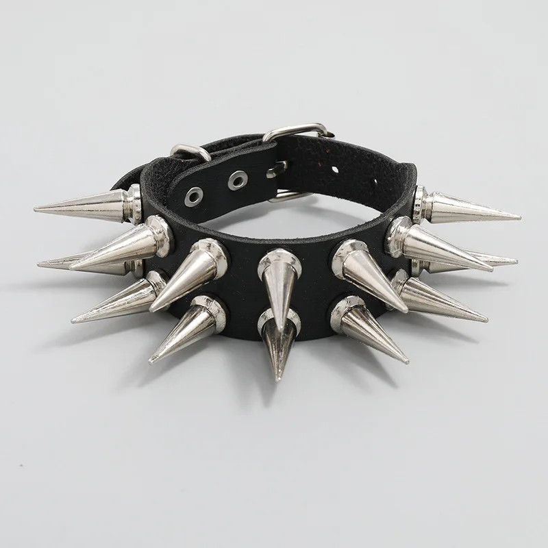 Faux Leather Wrap Bracelet Women Double Row Spiked Black Round Layered Jewelry