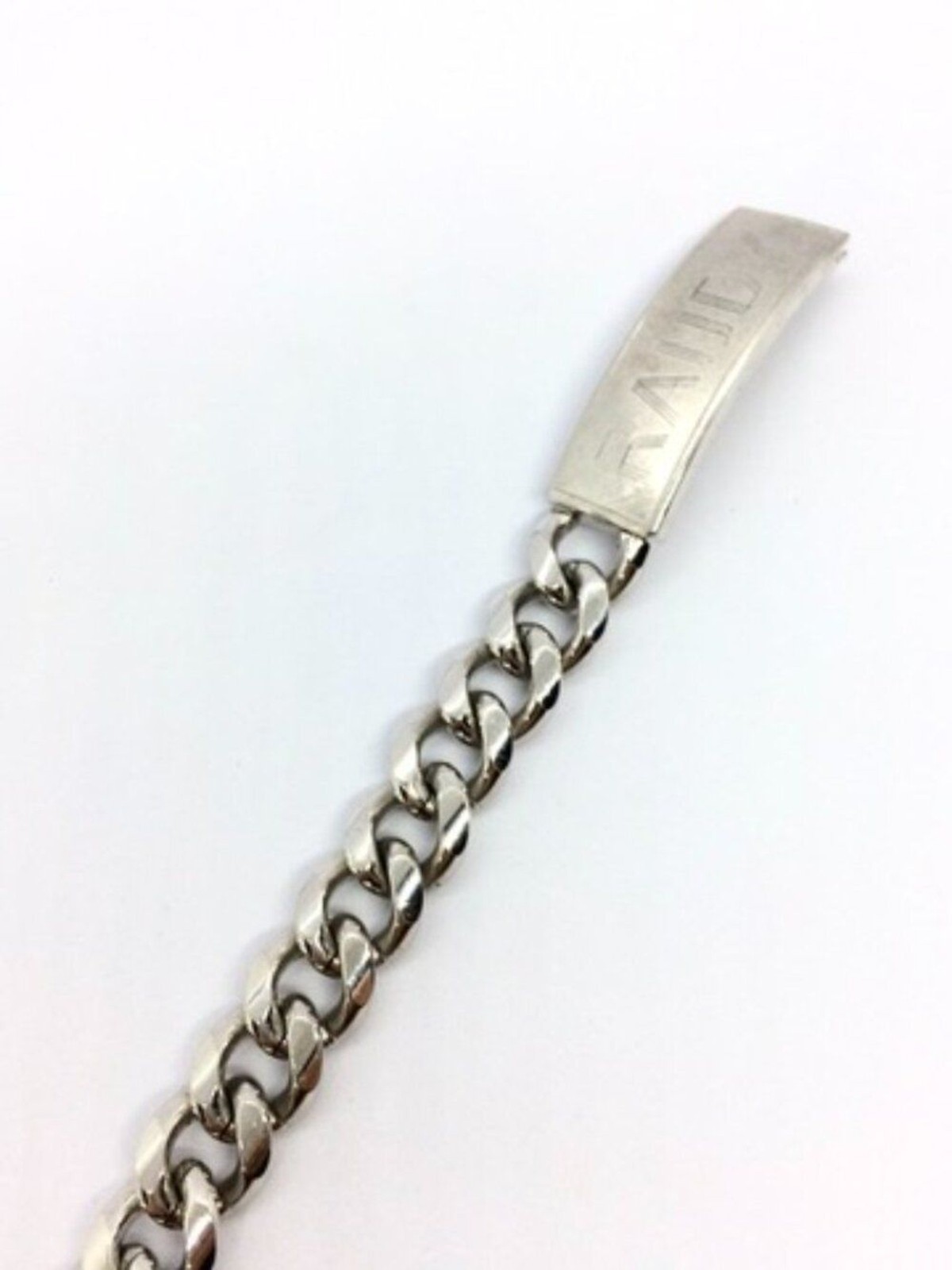 VINTAGE ID BRACELET Slver Tone Curb Chain Randy Name Plate 8 Inch Mens