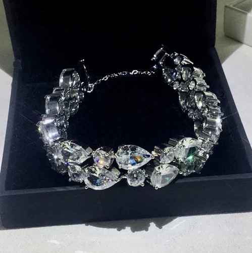 14k White Gold Plated Tennis Bracelet Made Simulated Diamond Stone 8 Inch
