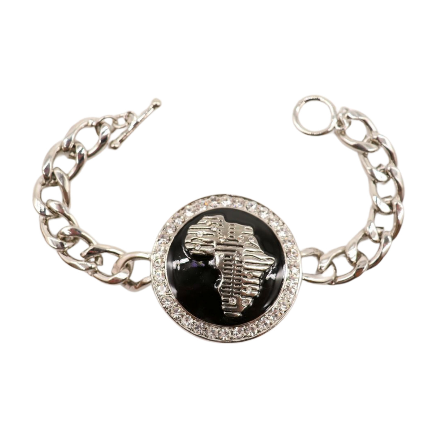 Women Silver Metal Chain Bracelet Africa Continent Bling Charm Adjustable Size