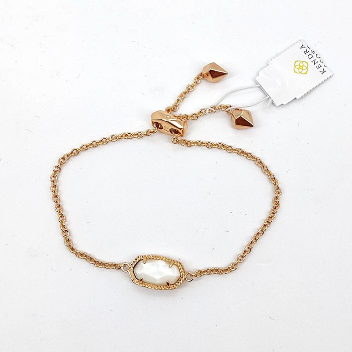 New Kendra Scott Elaina Rose Gold Adjustable Chain Bracelet In Ivory Shell