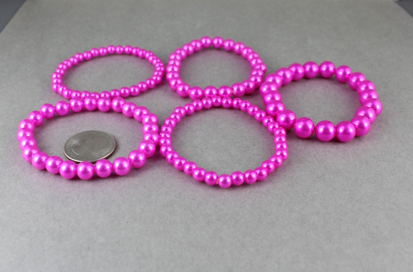 pink faux pearl bracelet set pack of 5 bead stretch beads beaded 6mm 8mm 9mm