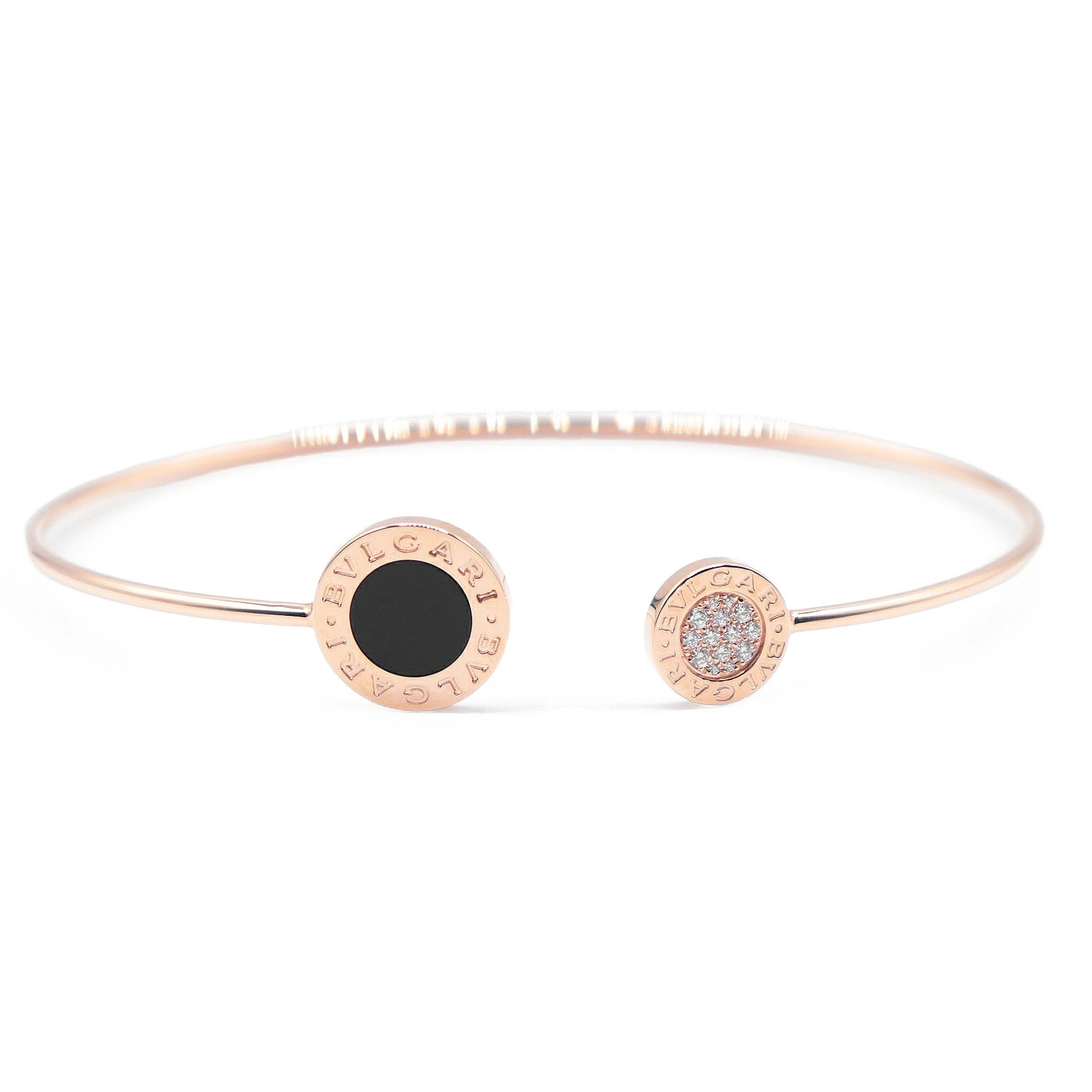 BVLGARI Bangle Diamond Onyx 18K K18PG Jewelry Bracelet Guarantee Card Included M