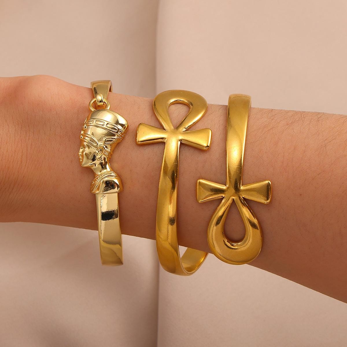 Unisex Bracelet Stylish Egyptian Nefertiti Bangles Africa Couple Cuff Gold Tone