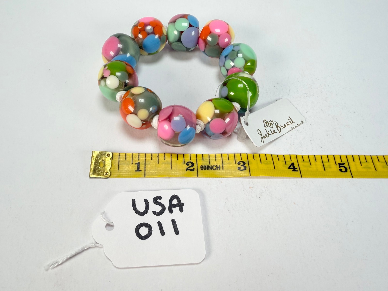 Jackie Brazil “Spots” Spotted Balls On Elastic Resin Bracelet ( B1470 )
