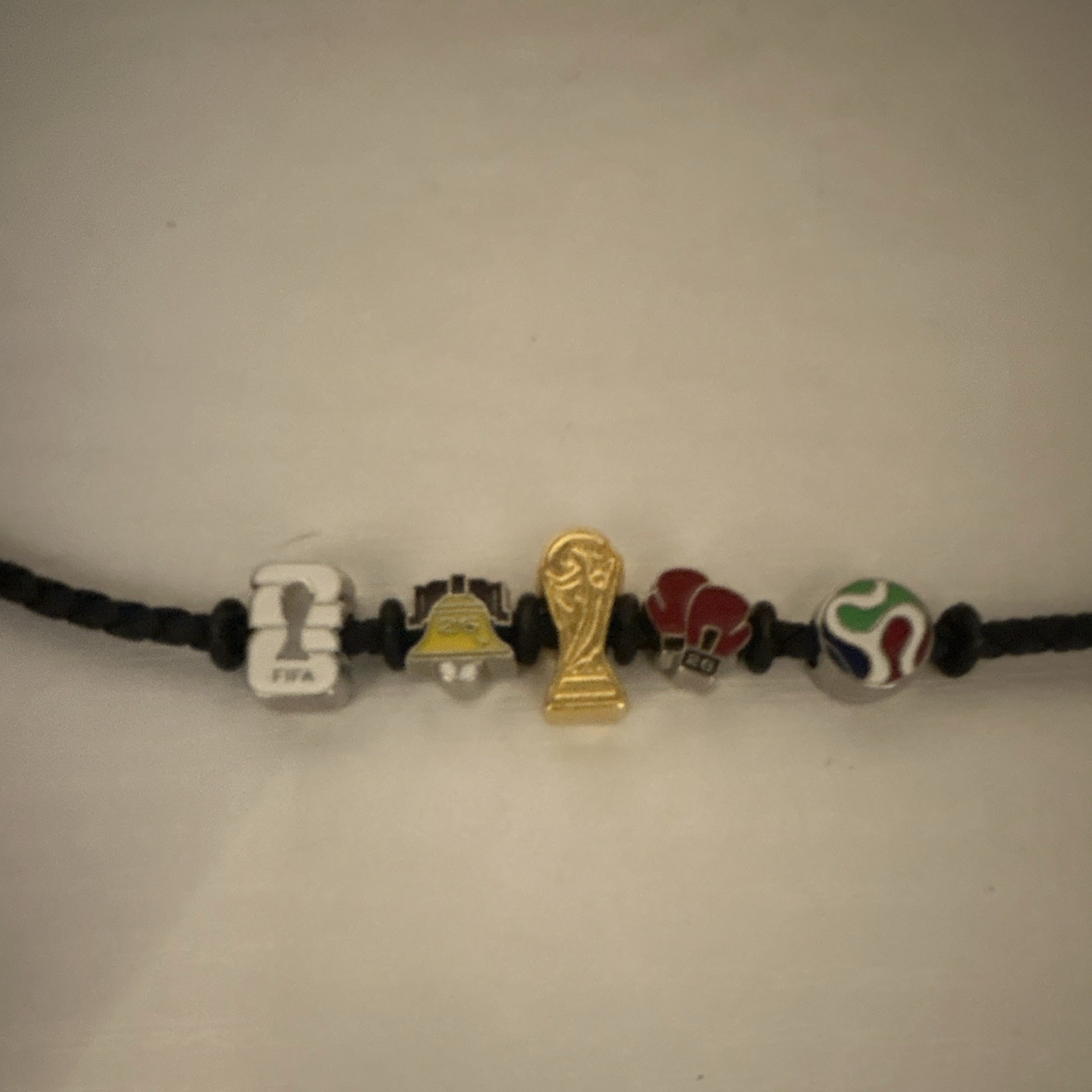 FIFA World Cup Soccer Black Braided Cord Charm Bead Bracelet Slide Closure