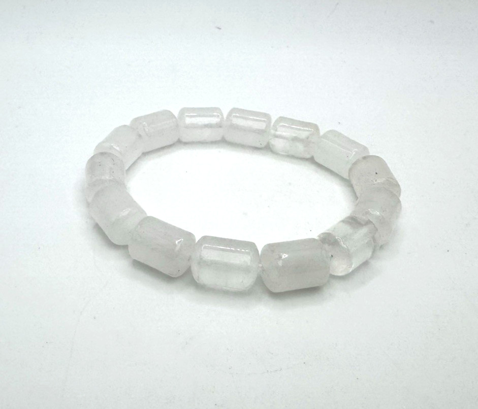 Clear & Misty Quartz Barrel Bead Bracelet Holistic Healing Amulet Jewelry
