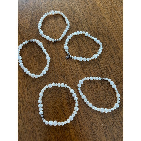 5 Strand Genuine Pearl Bracelet Sterling Silver Charm 925 China