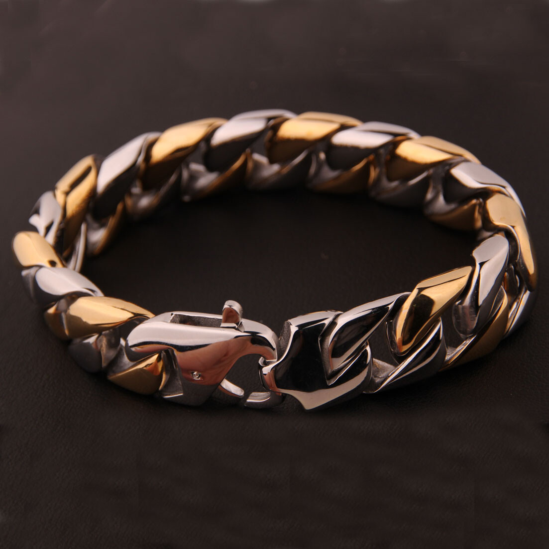 15mm Men’s Chain 316L Stainless Steel Silver Gold Curb Cuban Link Bracelet 7-11″