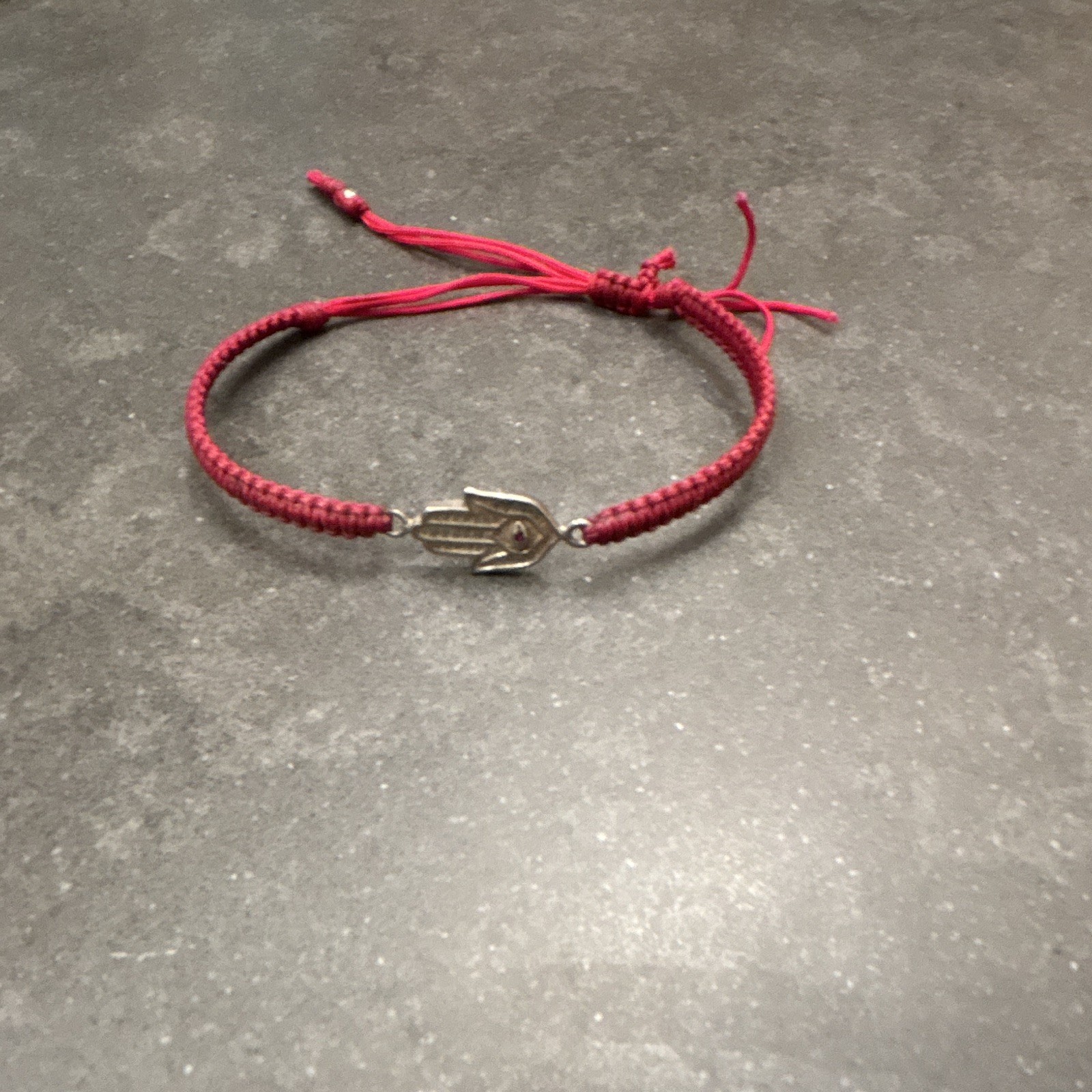 Red Cord Adjustable Bracelet with Silver Tone Hand Charm, Sizable Fit