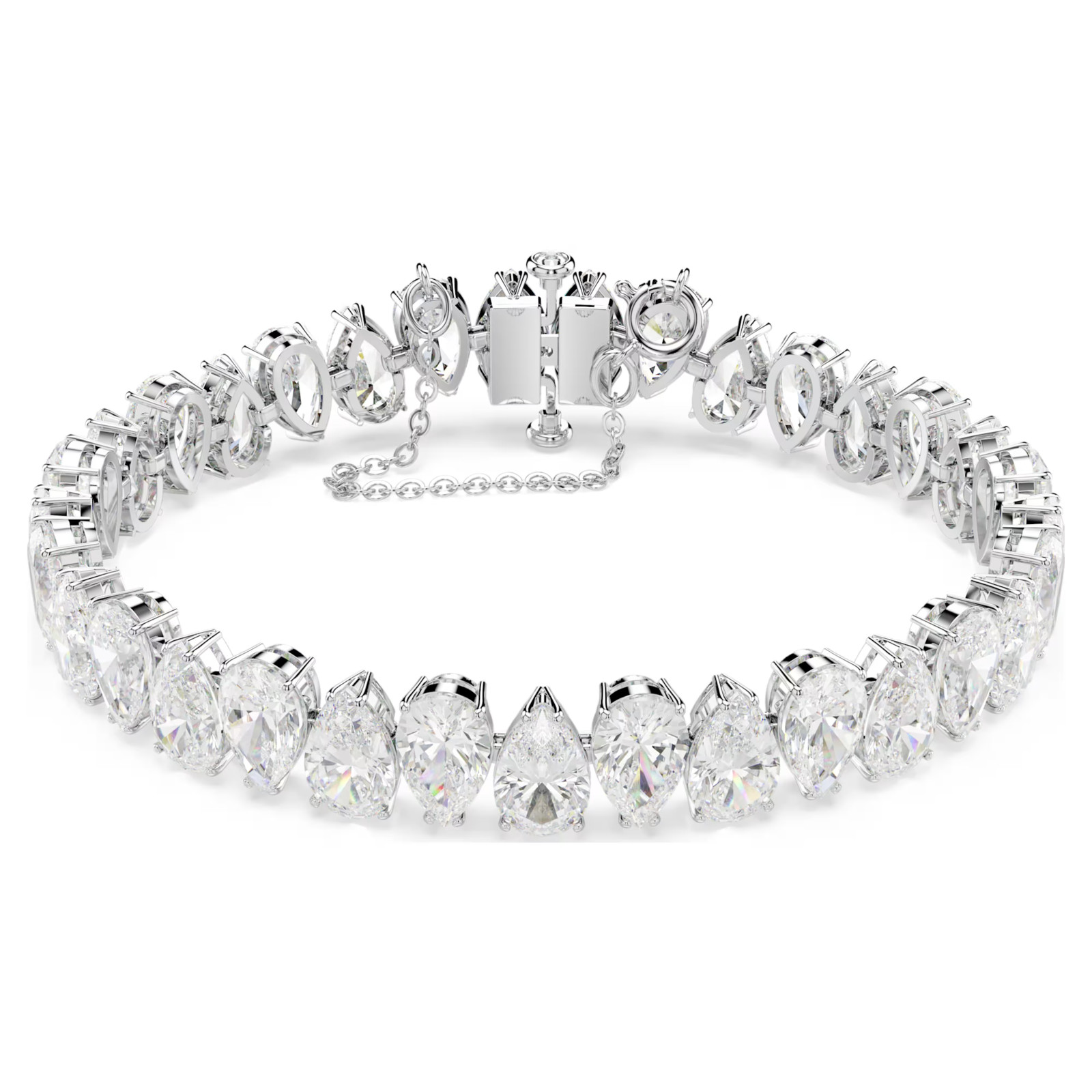 Matrix Tennis bracelet Pear cut, White, Rhodium plated