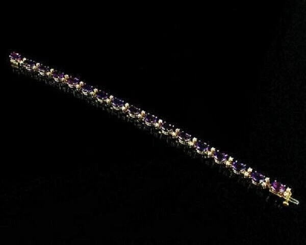 8.67Ct Oval Simulated Amethyst Pretty Tennis Bracelet 925 Yellow Sterling Silver