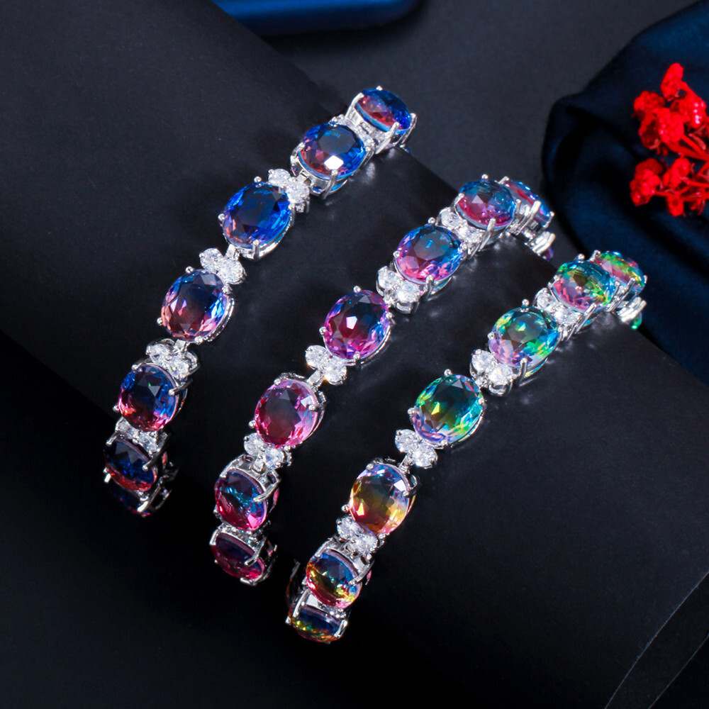 Stunning Cubic Zircon Silver Plated Bracelet Bangle Women Wedding Party Jewelry