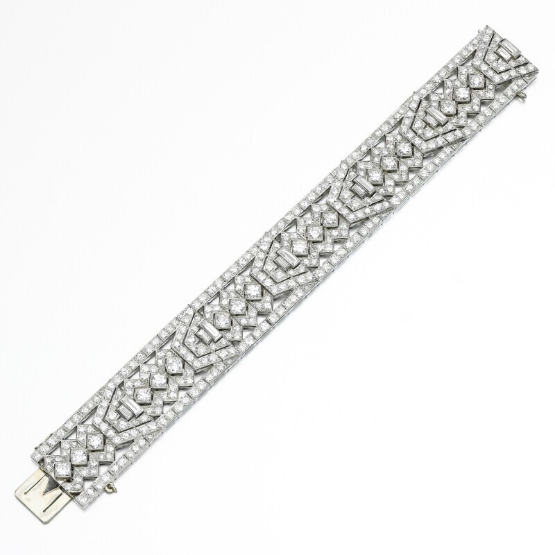 Colorless White Circular, Single-cut and Baguette Sapphires French Fine Bracelet