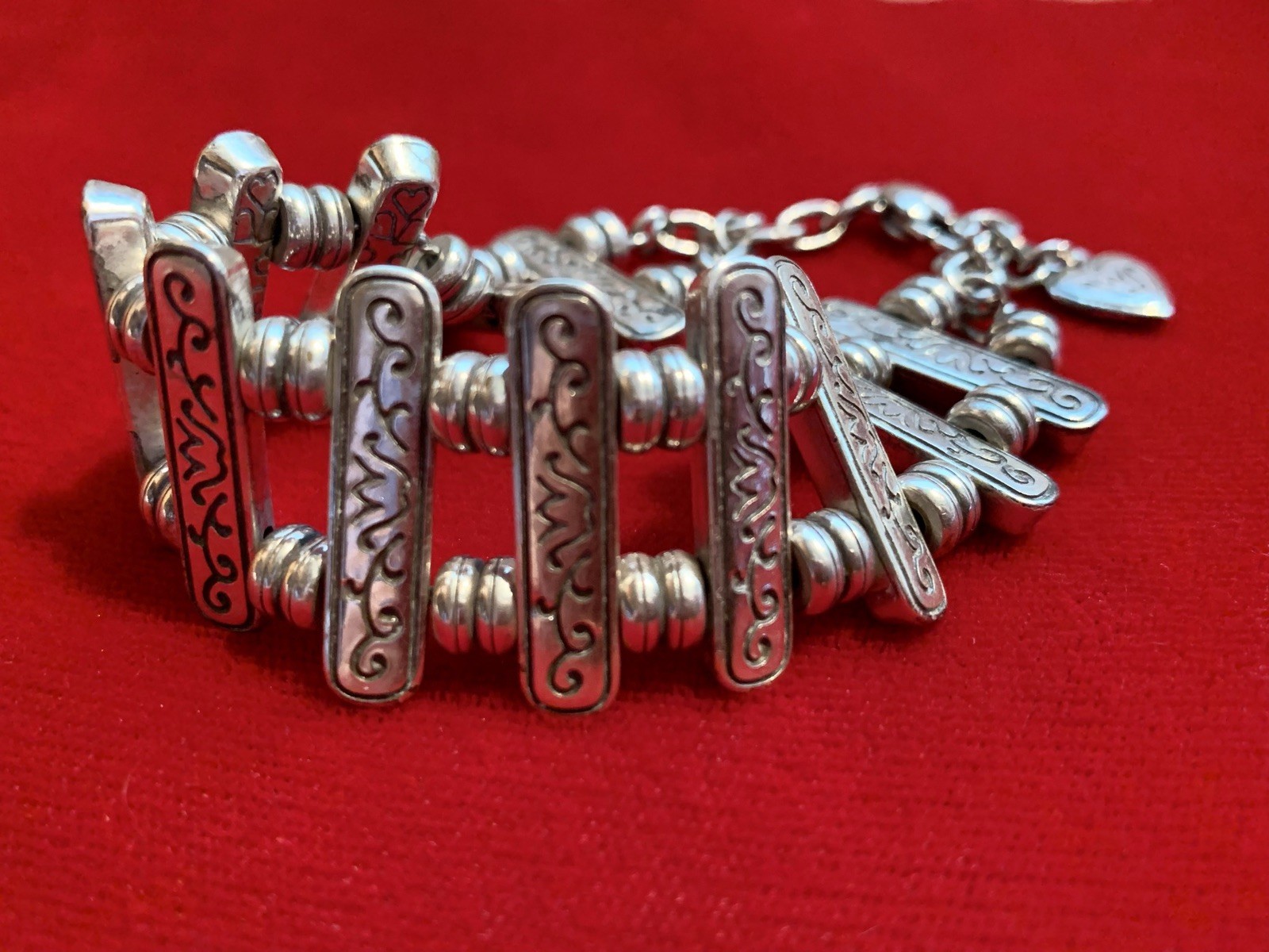 Vintage WW Silver Plate Tank Track Bracelet Scrolling Rectangle 8″ EUC