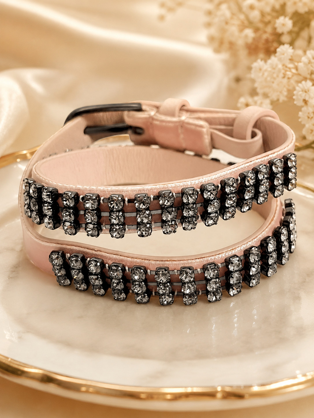 NWT Tory Burch CRYSTAL EMBELLISHED DOUBLE-WRAP VELVET BRACELET — Warm Blush