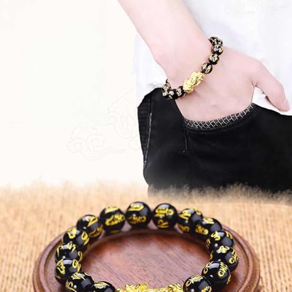 Feng Shui Black Obsidian Beads Pixiu Bracelet Attract Wealth Good Luck Jewelry