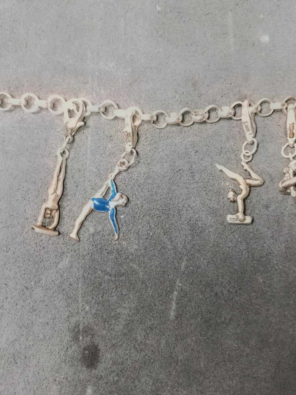 Gymnast Dangle Charm Cable Chain Bracelet w/ Lobster Clasp Marked 925 Sterling