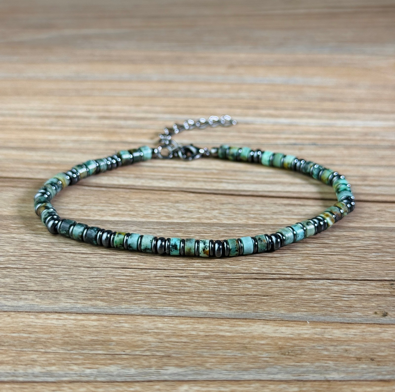 Healing Natural Turquoise Hematite Bracelet Grounding Protection Men Wristband